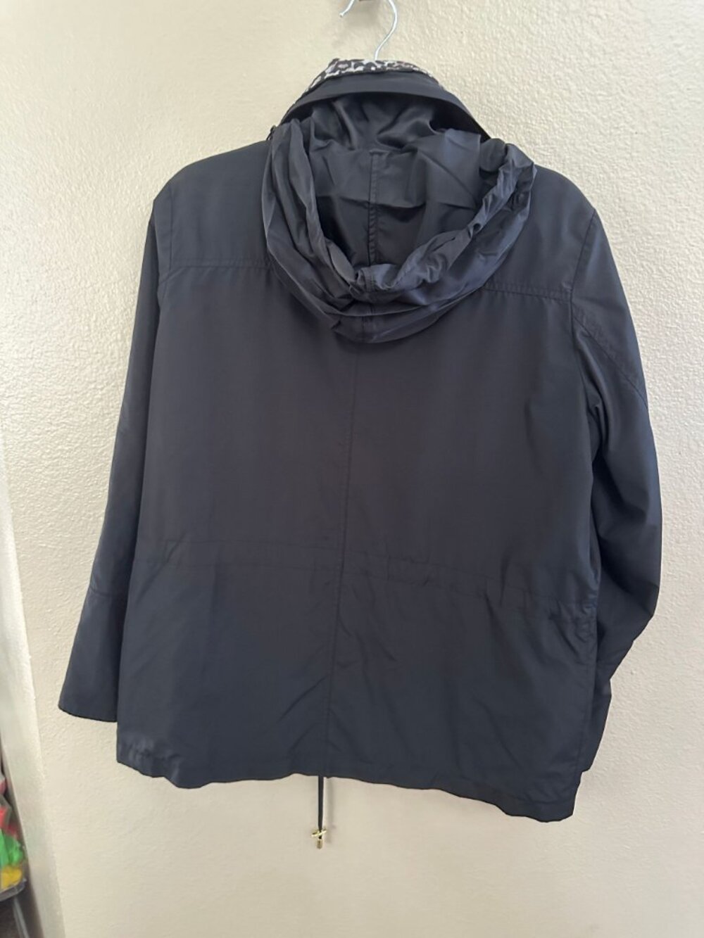 JM Collection Womens Black Jacket Medium Leopard Trim Polyester Drawstring & Zip - Picture 5 of 7
